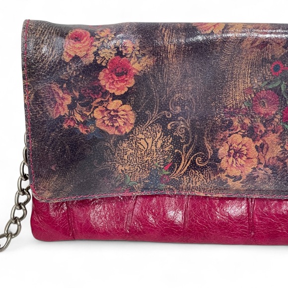 Italian Leather Floral Clutch Dark Pink‎ Evening Bag - Picture 3 of 16